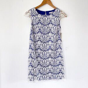 NWT Shoshanna Royal Blue and White Lace Mini Shift Dress, Size 0